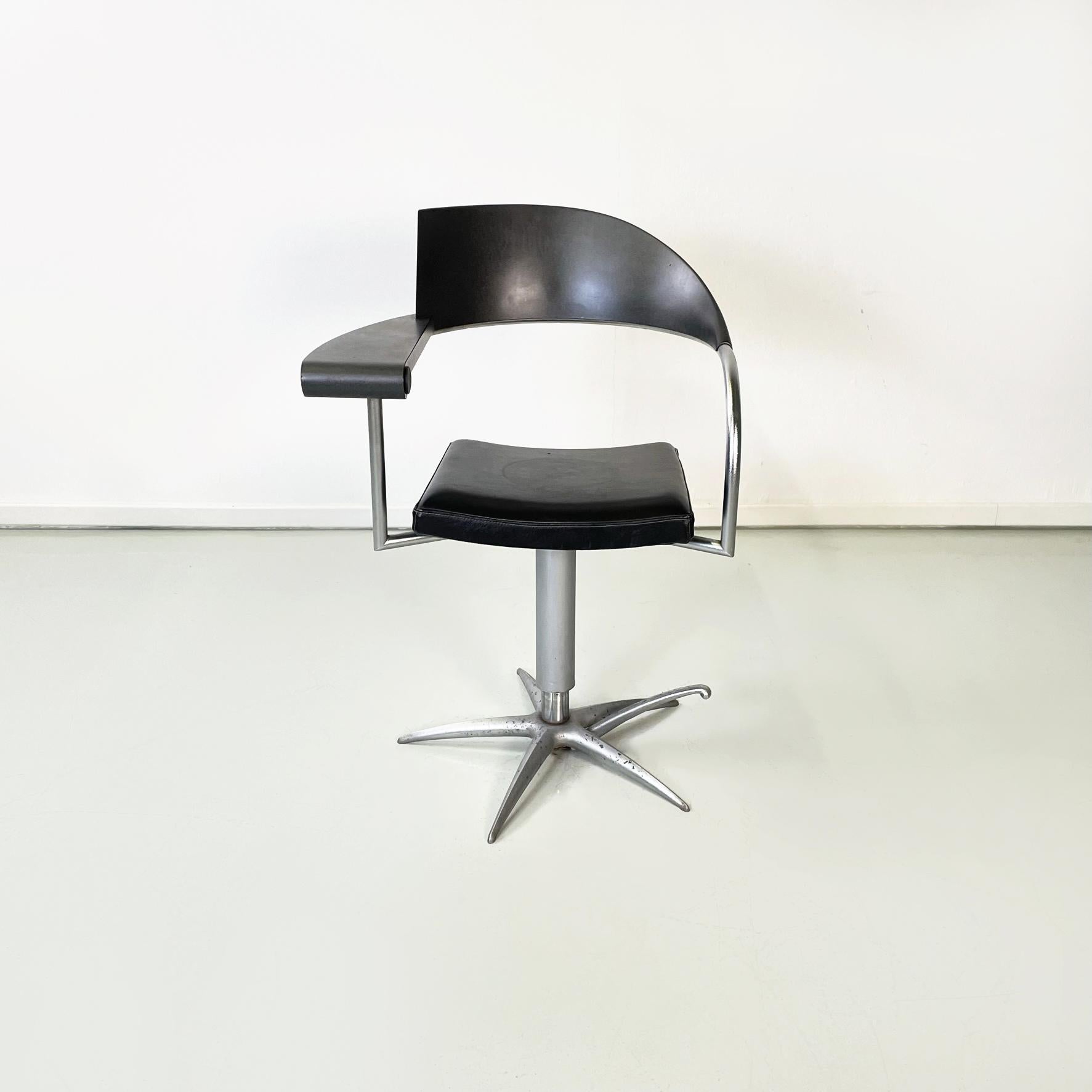 Italian modern Office chair mod. Tachno Barber chair by Philippe Starck for Maletti, 1990s
Office chair mod. Barber chair in with padded seat upholstered in black eco-leather. The seat is swivel and height adjustable, thanks to a lever placed on