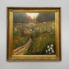 Italian modern oil painting with gold wooden frame by Paolo Turri, 1990s