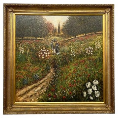 Italian modern oil painting with gold wooden frame by Paolo Turri, 1990s