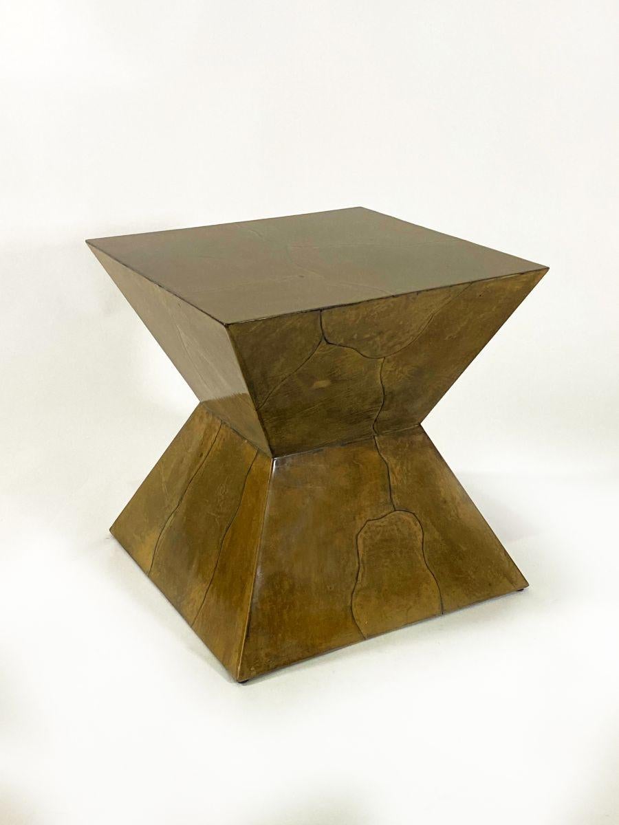 Italian Modern Olive Goatskin Side Table, Aldo Tura In Good Condition For Sale In Hollywood, FL