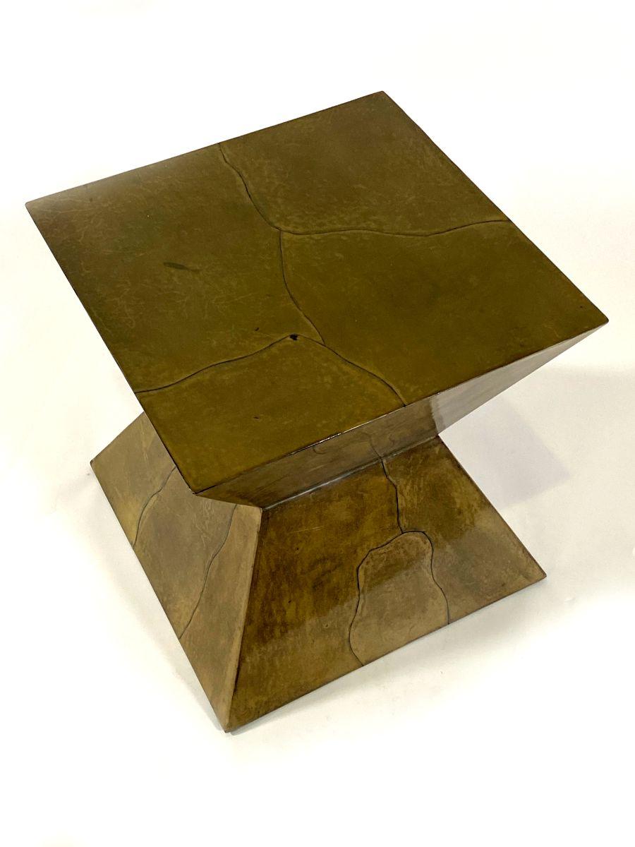 Mid-20th Century Italian Modern Olive Goatskin Side Table, Aldo Tura For Sale