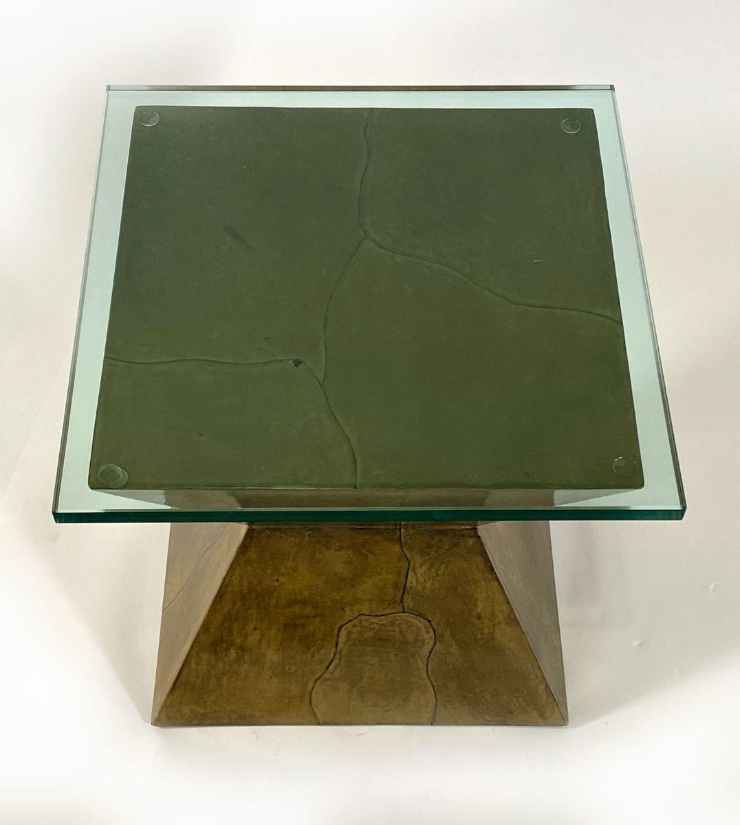 Italian Modern Olive Goatskin Side Table, Aldo Tura For Sale 4