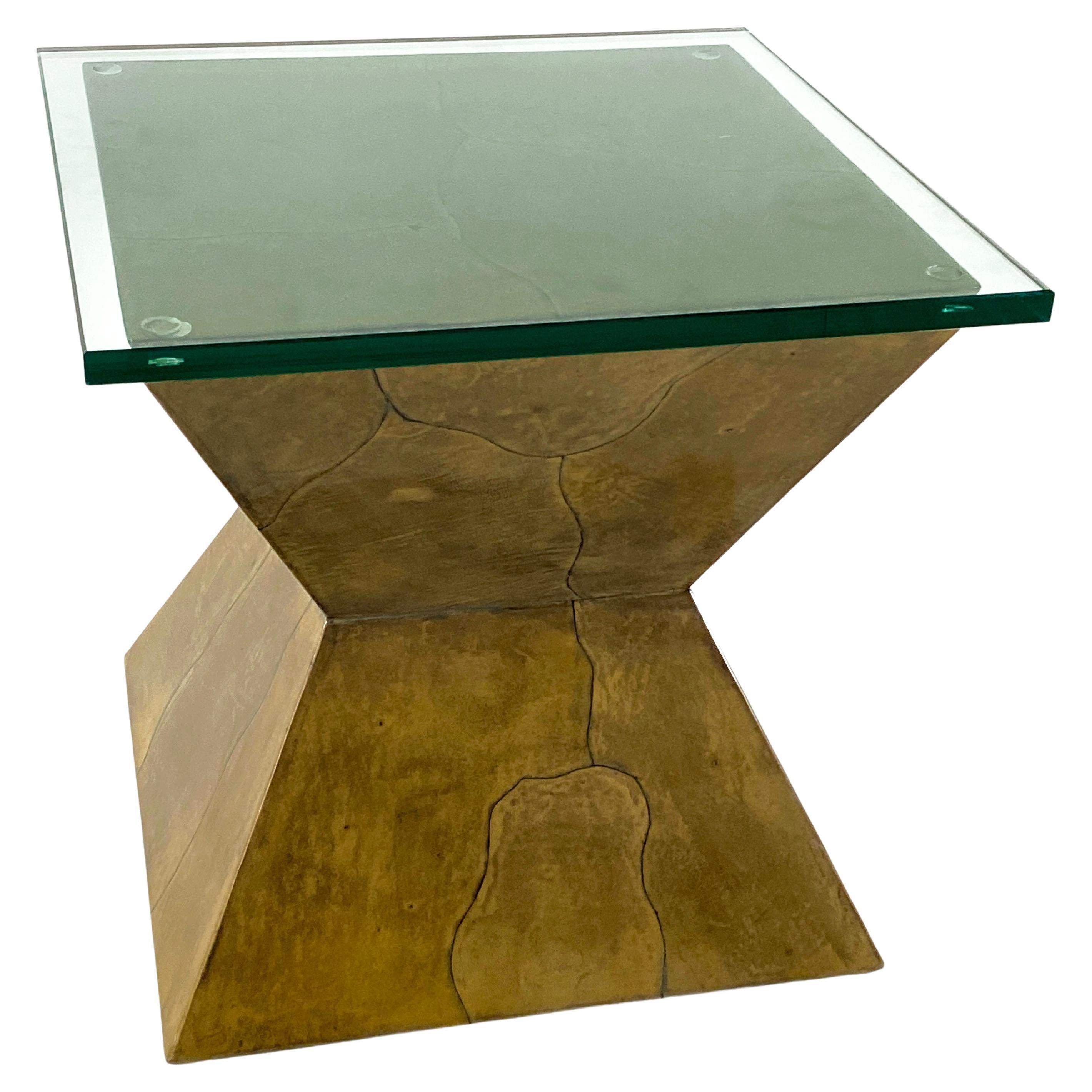 Italian Modern Olive Goatskin Side Table, Aldo Tura For Sale