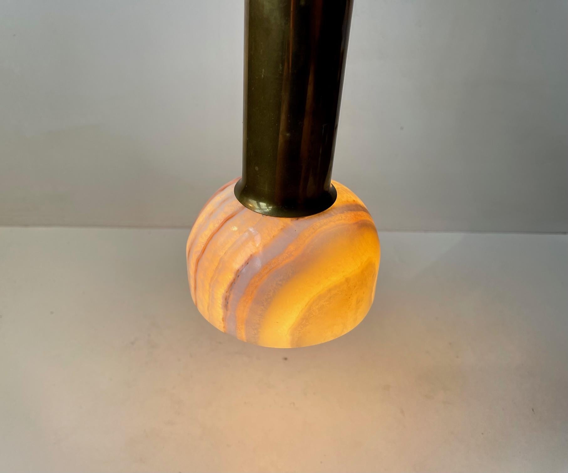 Late 20th Century Italian Modern Onyx Marble and Brass Small Hanging Lamp, 1970s For Sale