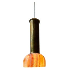 Petite lampe suspendue italienne moderne en marbre onyx et laiton, 1970