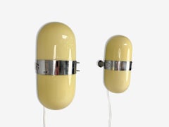 Italian Modern, Opaline Glass, Chrome, Space Age Wall Sconces, Italy, 1970s