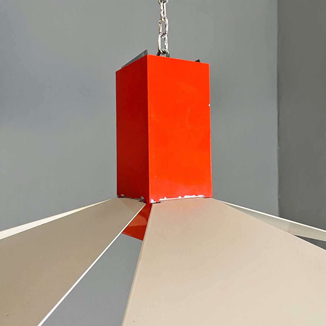 Italian Modern Orange and White Metal Chandelier, 1980s For Sale 5