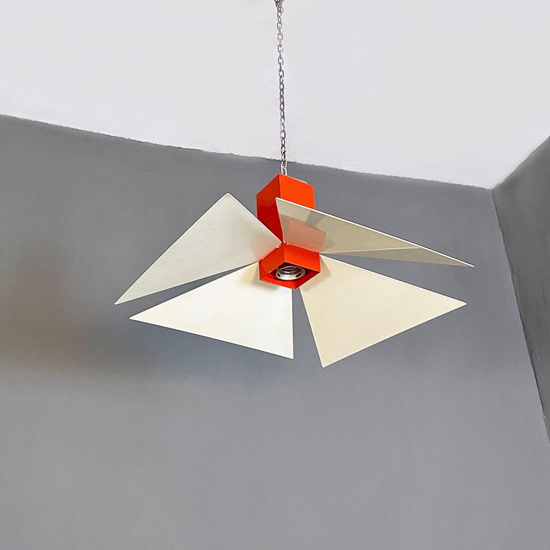 Post-Modern Italian Modern Orange and White Metal Chandelier, 1980s For Sale