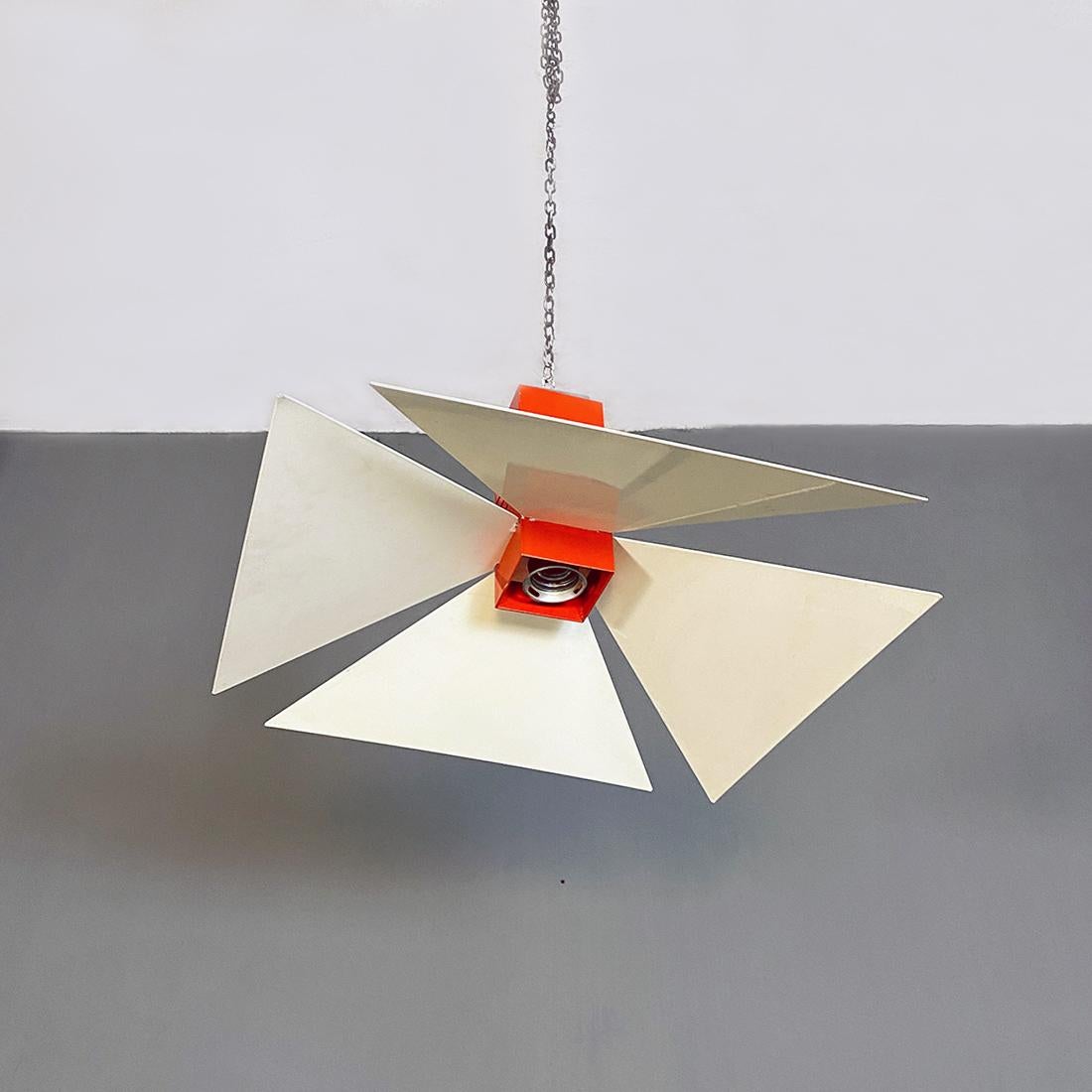 Late 20th Century Italian Modern Orange and White Metal Chandelier, 1980s For Sale