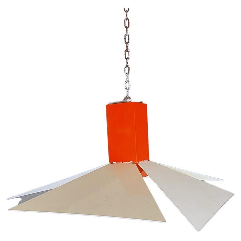 Italian Modern Orange and White Metal Chandelier, 1980s For Sale