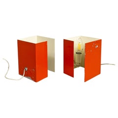 Italian modern orange and white metal table lamps, 1970s