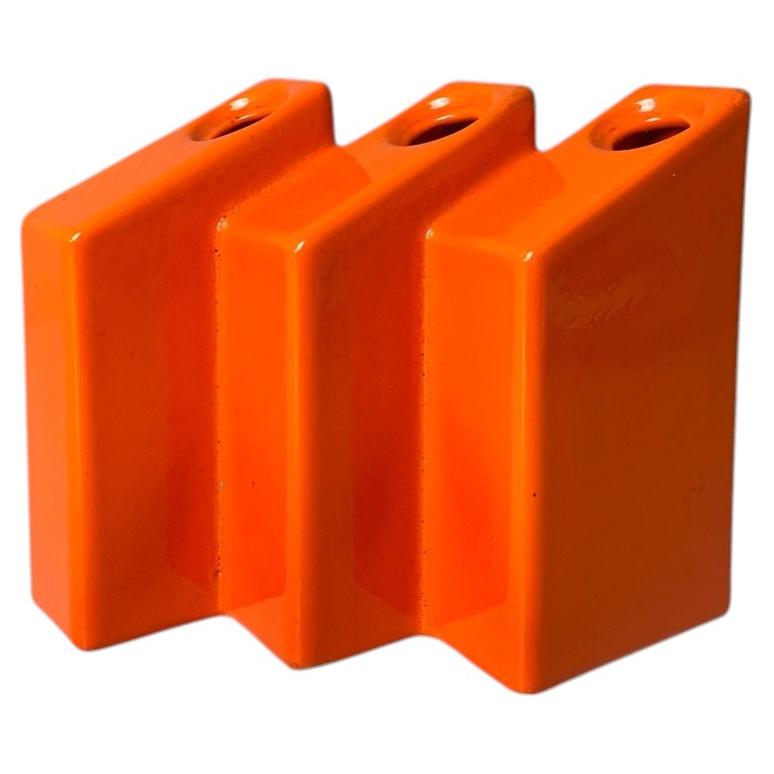 Jarrón italiano moderno de cerámica naranja, diseñado por Enzo Bioli para Il Picchio, década de los 70