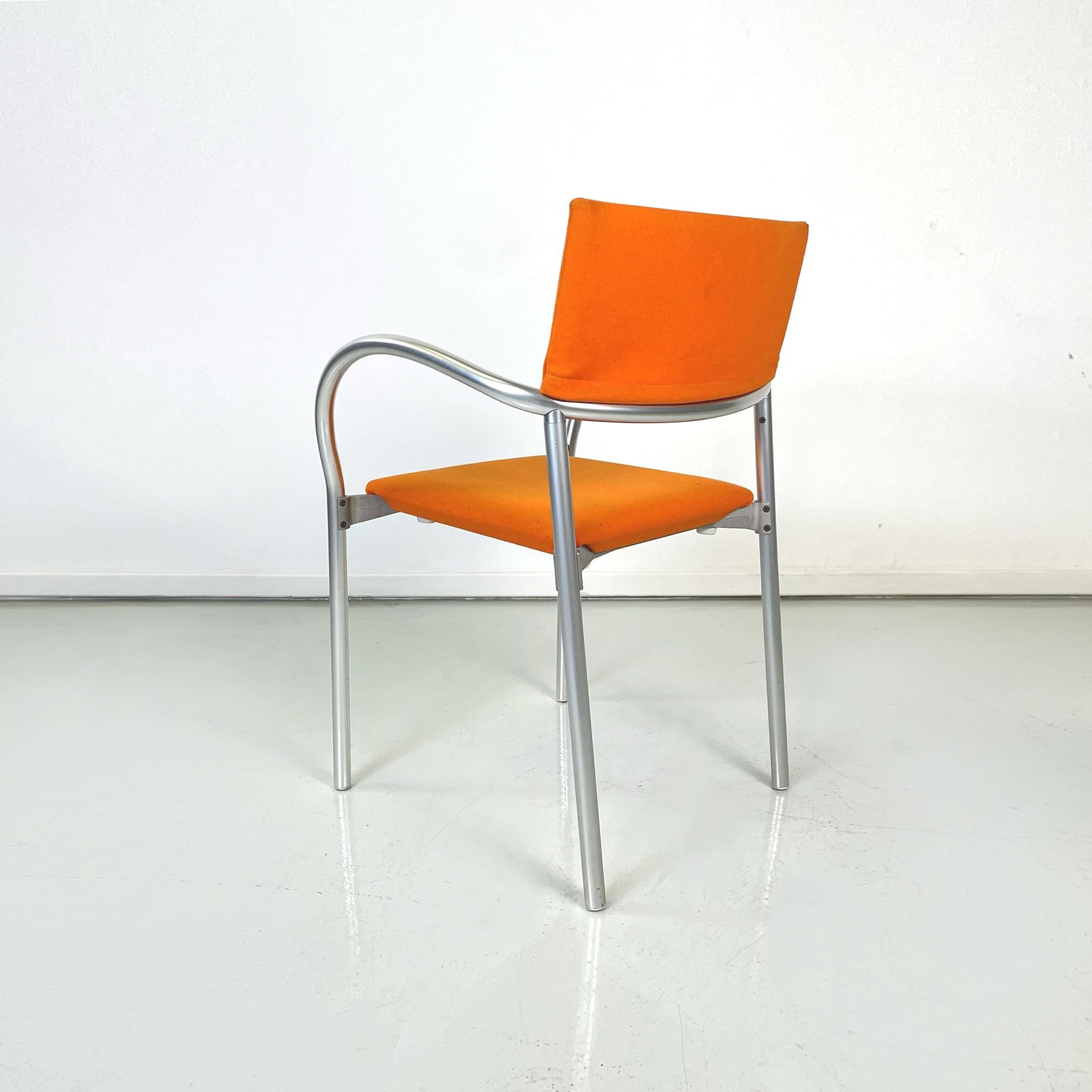 Aluminum Italian Modern Orange Fabric Chairs Mod, Breeze by Bartoli for Segis, 1980s For Sale