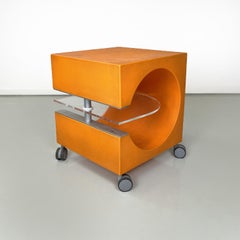 Italian modern orange plastic coffee table with plexiglass clear top, 2000s