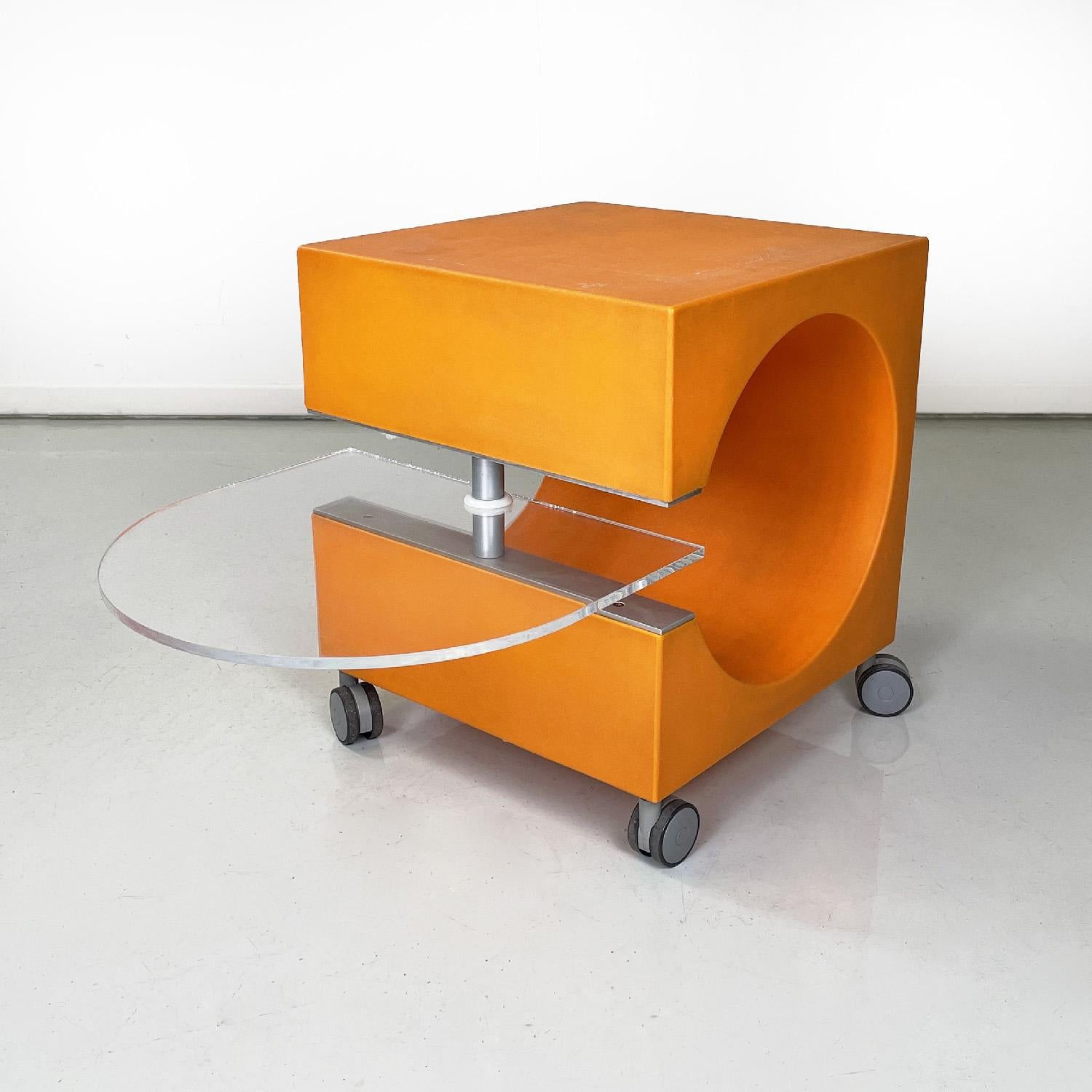 Contemporary Italian modern orange plastic coffee table with plexiglass clear top, 2000s For Sale