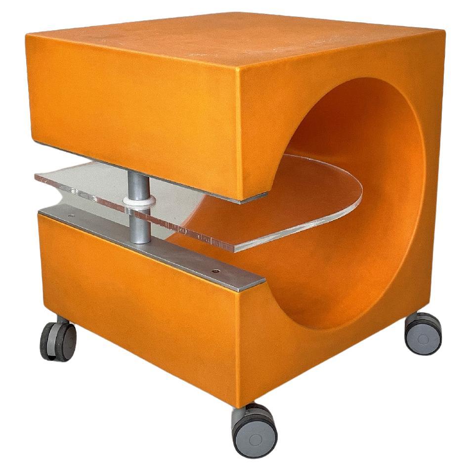 Italian modern orange plastic coffee table with plexiglass clear top, 2000s