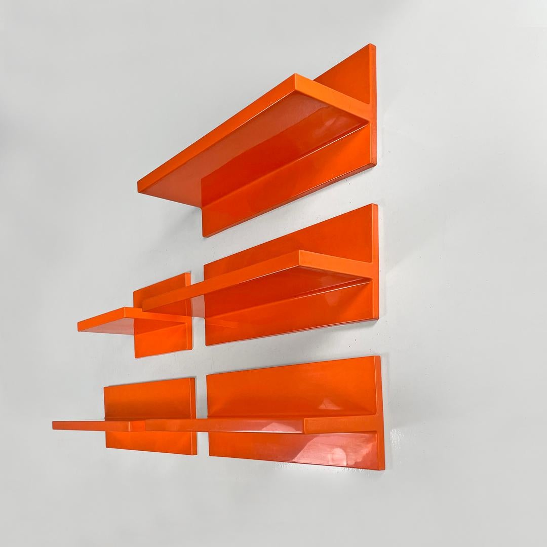Plastic Italian modern orange plastic shelves by Marcello Siard for Kartell, 1970s For Sale