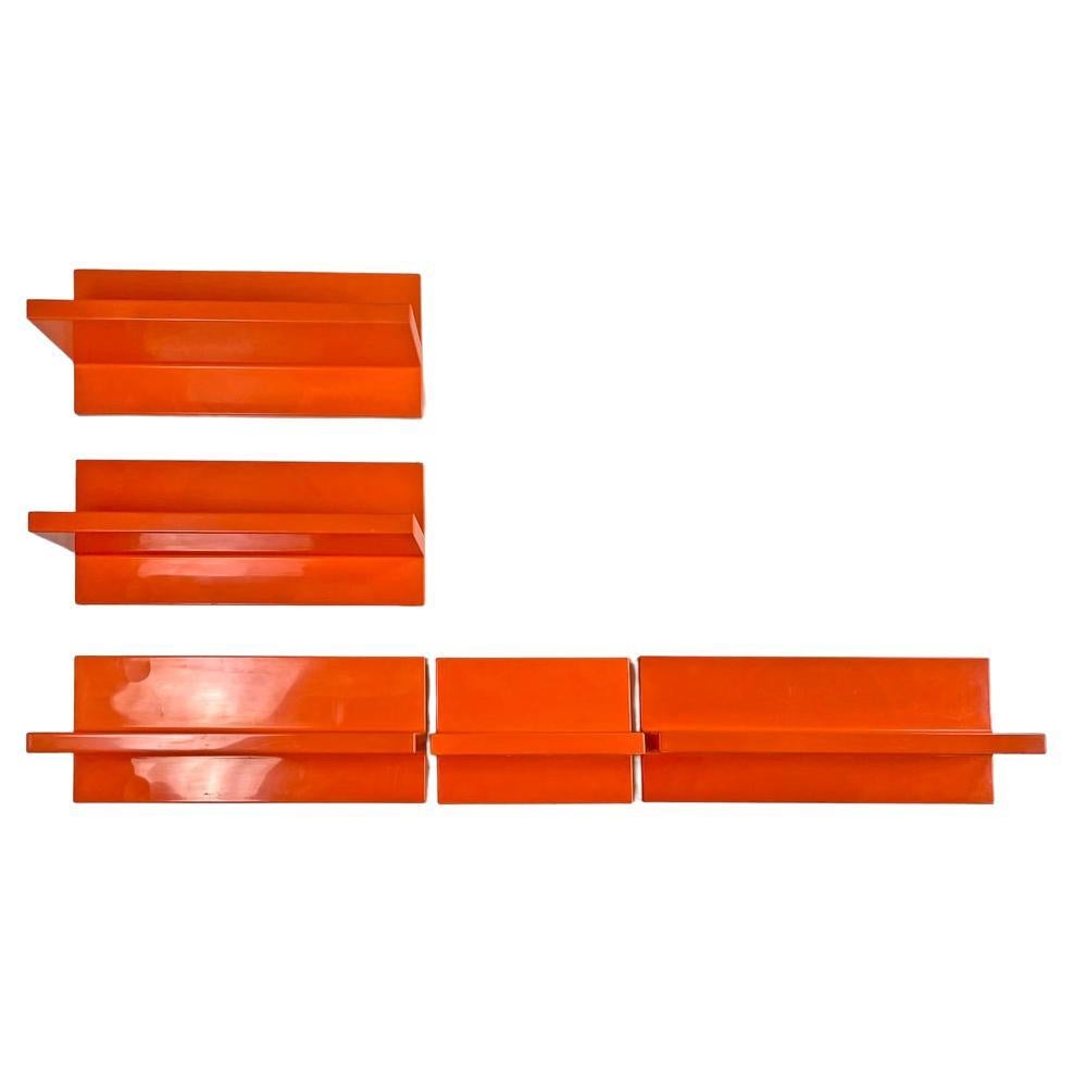 Italian modern orange plastic shelves by Marcello Siard for Kartell, 1970s For Sale