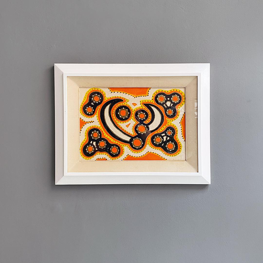 Italian Modern Orange, Yellow and Blue Abstract Painting with Relief Motif, 1970 In Good Condition For Sale In MIlano, IT