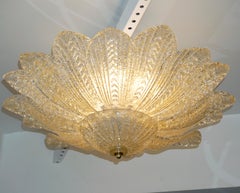 Italian Modern Organic Design Gold Textured Murano Glass Flower Leaf FlushMount