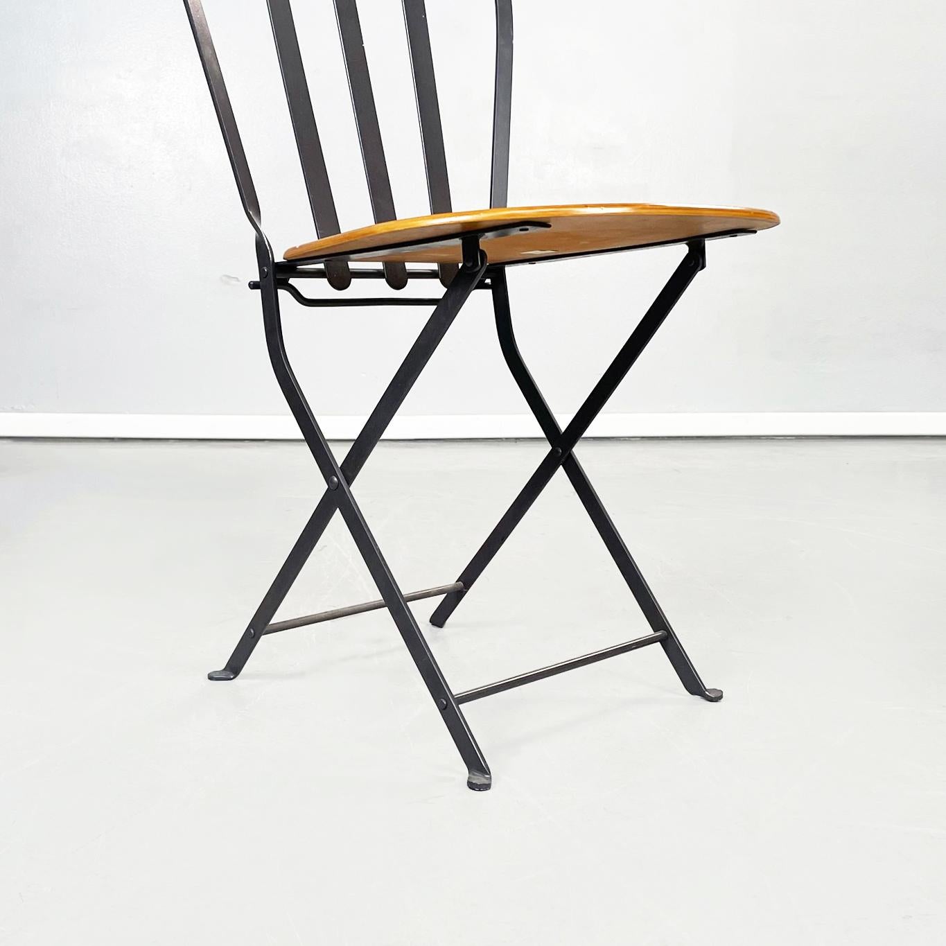 Italian Modern Outdoor Chairs in Wood and Black Iron, 1990s 10