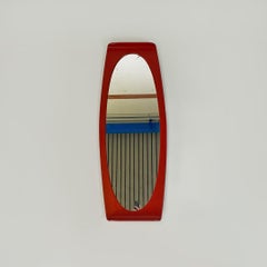 Italian Modern Oval, Brick Red, Curved Wood Wall Mirror, 1970s