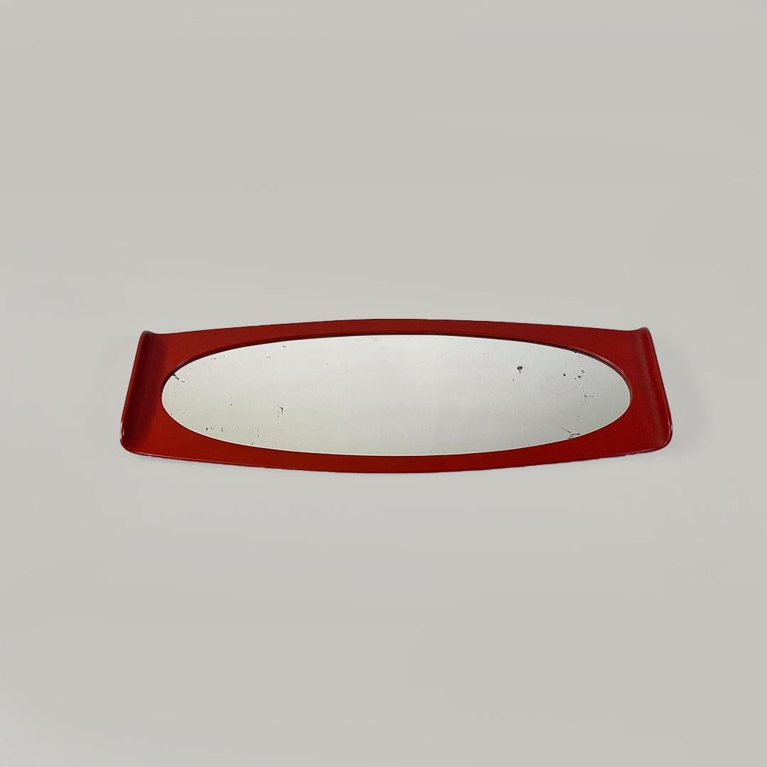 Italian Modern Oval, Brick Red, Curved Wood Wall Mirror, 1970s 1