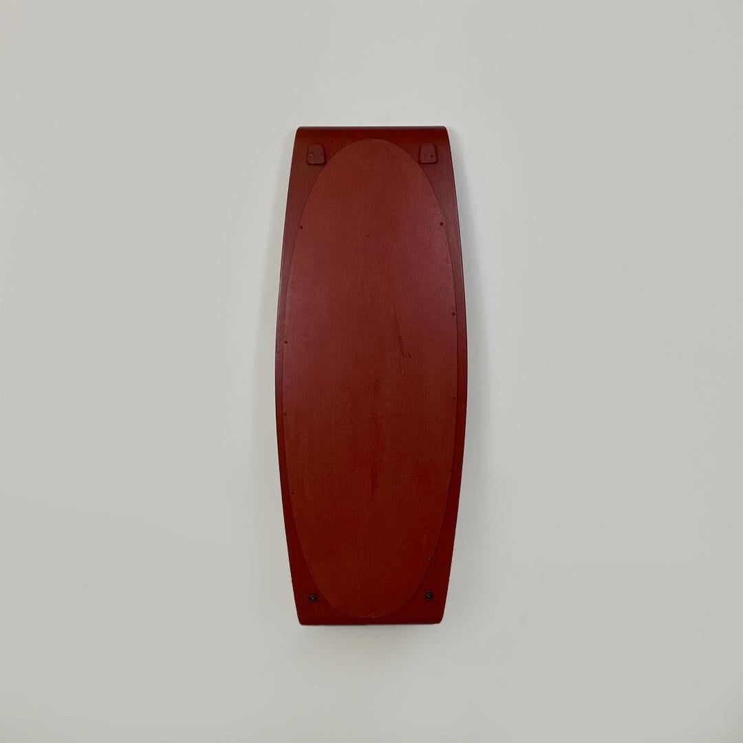 Italian Modern Oval, Brick Red, Curved Wood Wall Mirror, 1970s 2