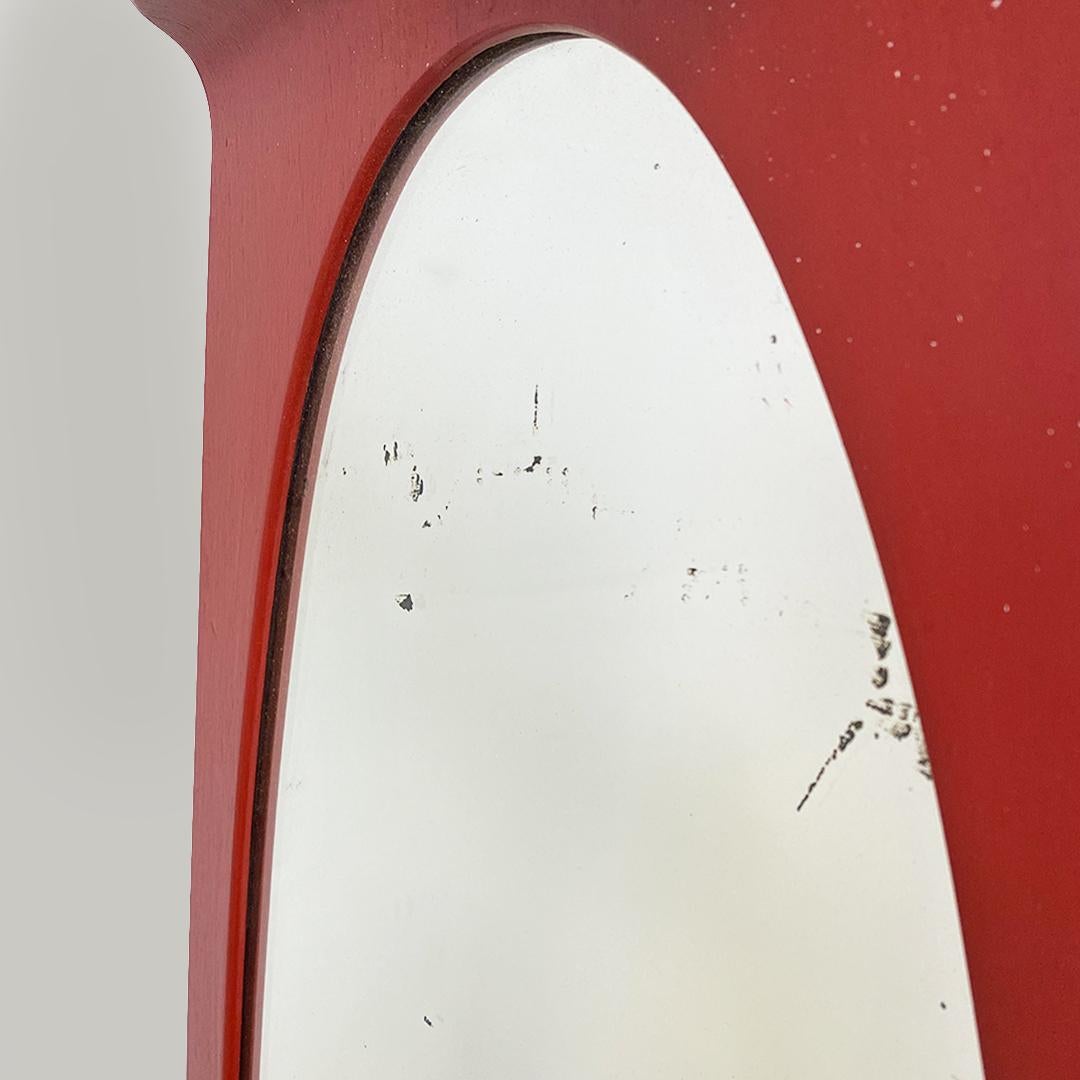 Italian Modern Oval, Brick Red, Curved Wood Wall Mirror, 1970s 4