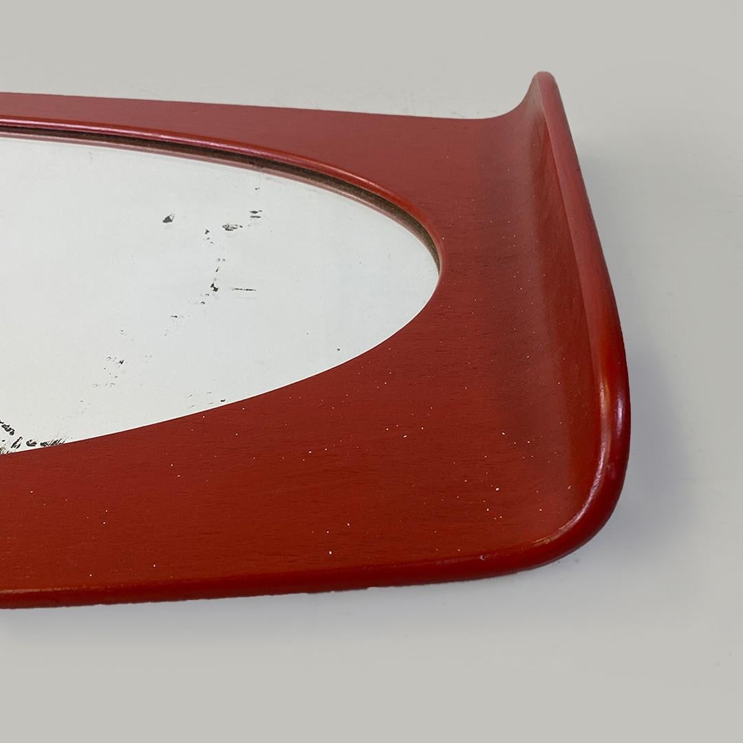 Italian Modern Oval, Brick Red, Curved Wood Wall Mirror, 1970s 5