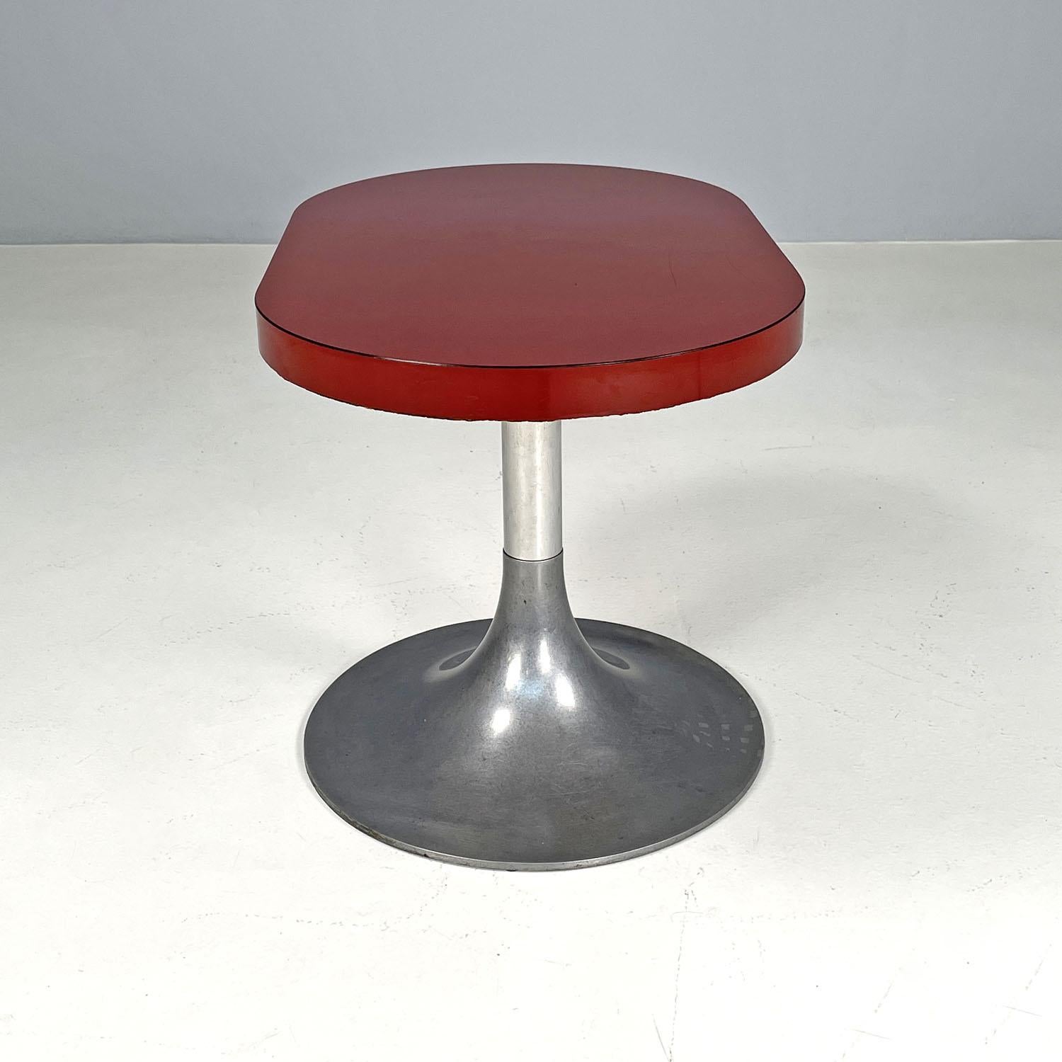 Metal Italian modern oval coffee tables with red laminate tops, 1980s  For Sale
