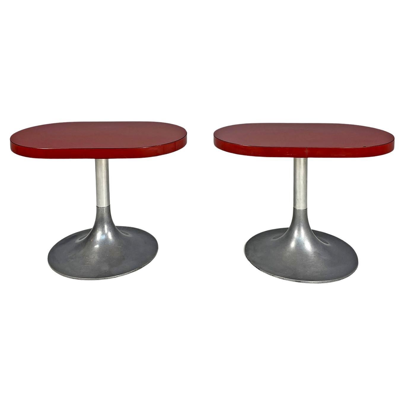 Tables basses ovales modernes italiennes avec plateaux en stratifié rouge, années 1980 