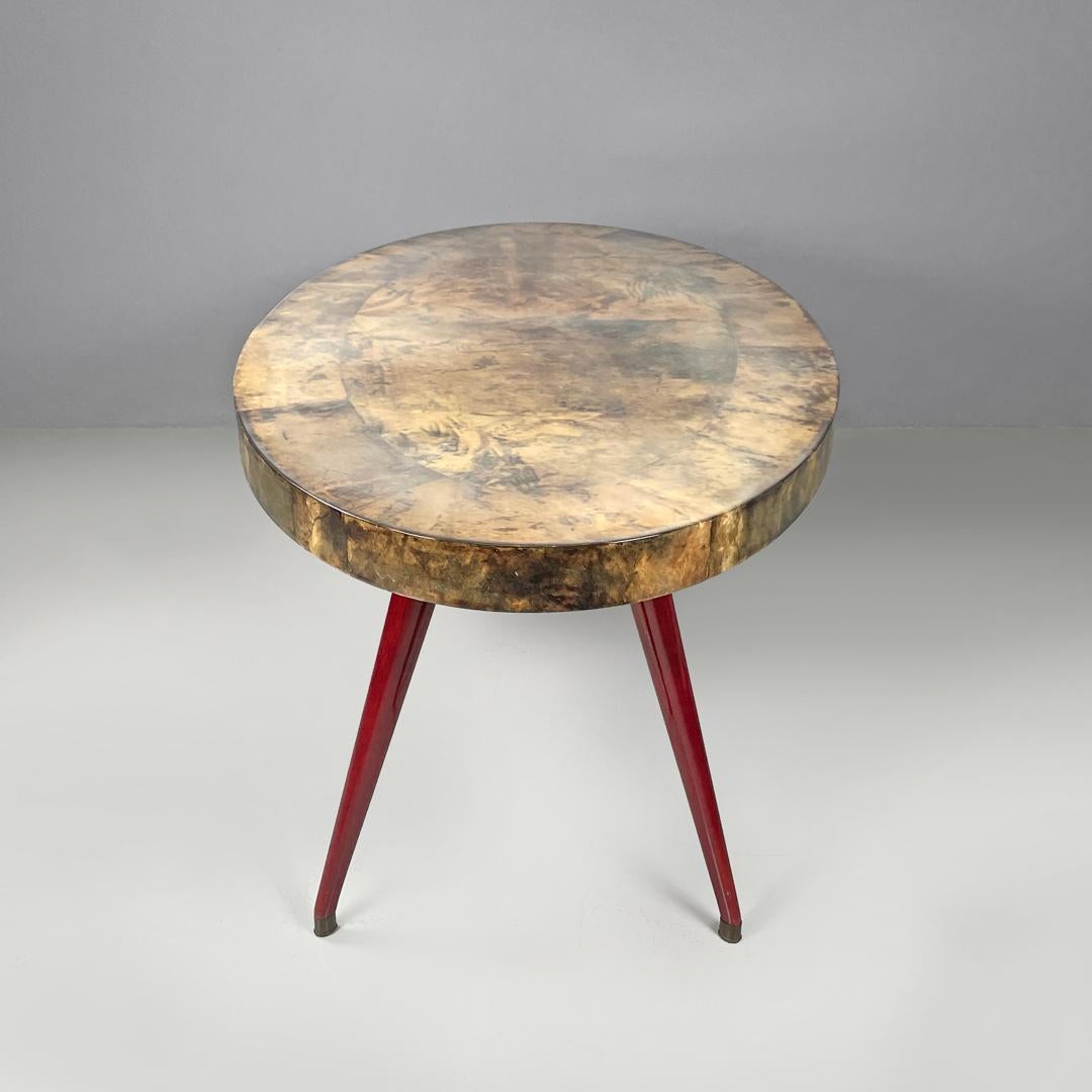 Table de salle à manger italienne moderne ovale en parchemin avec pieds en bois laqué rouge 1970 en vente 1