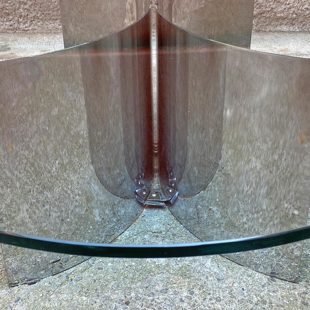 Italian Modern Oval Glass Top and Curved Steel Base Coffee Table, 1970s 6