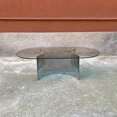 Italian Modern Oval Glass Top and Curved Steel Base Coffee Table, 1970s