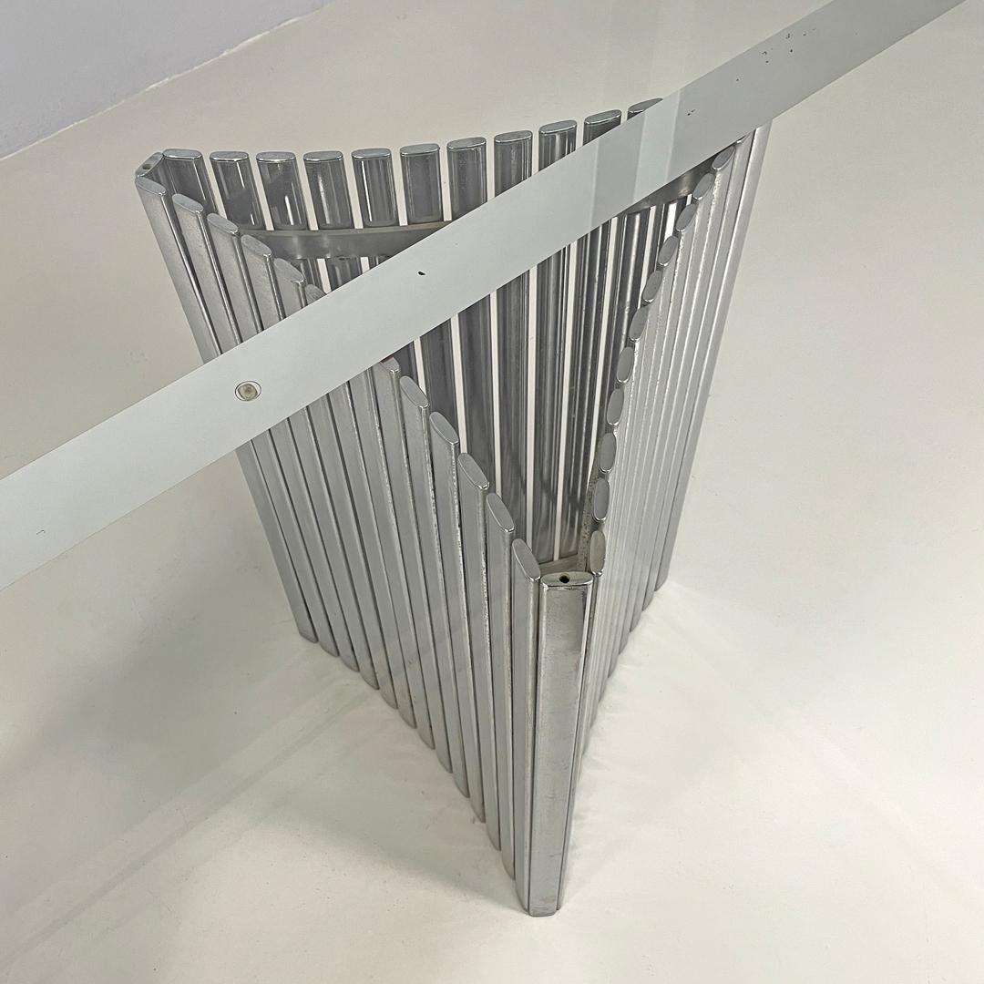 Italian modern oval glass top dining table with chromed metal columns, 1970s 11