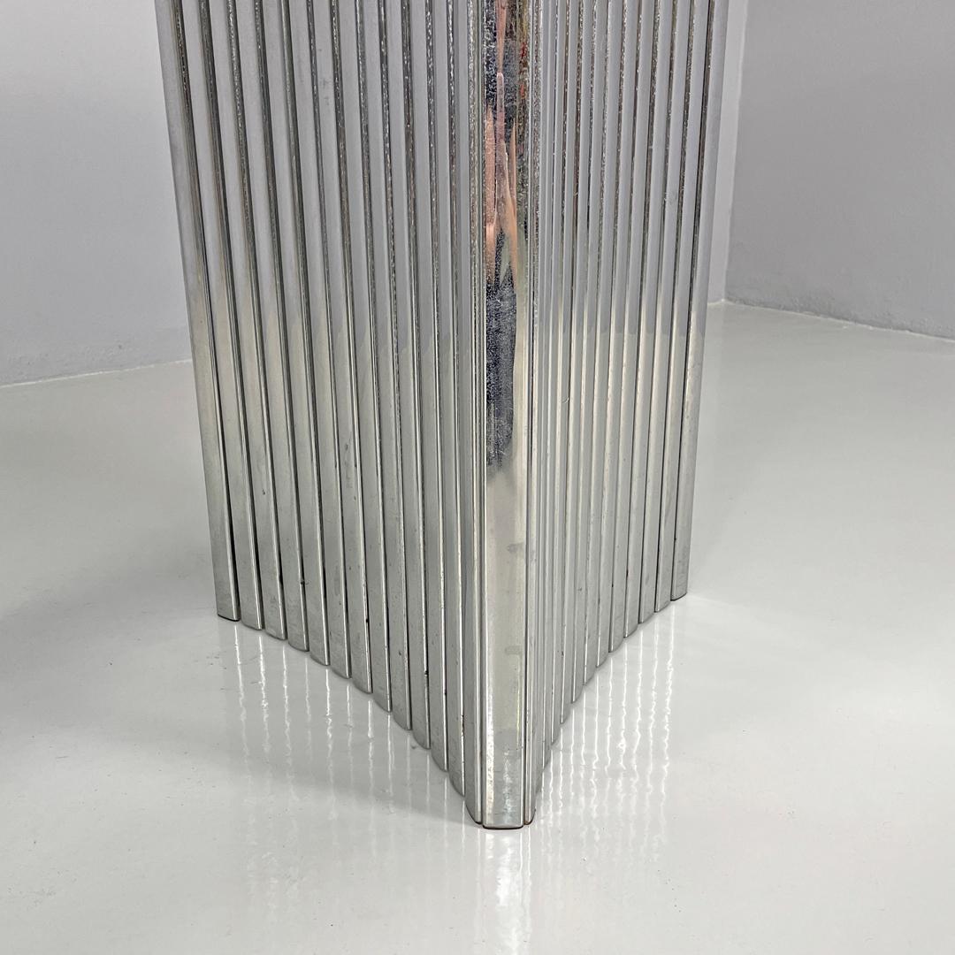 Italian modern oval glass top dining table with chromed metal columns, 1970s 12