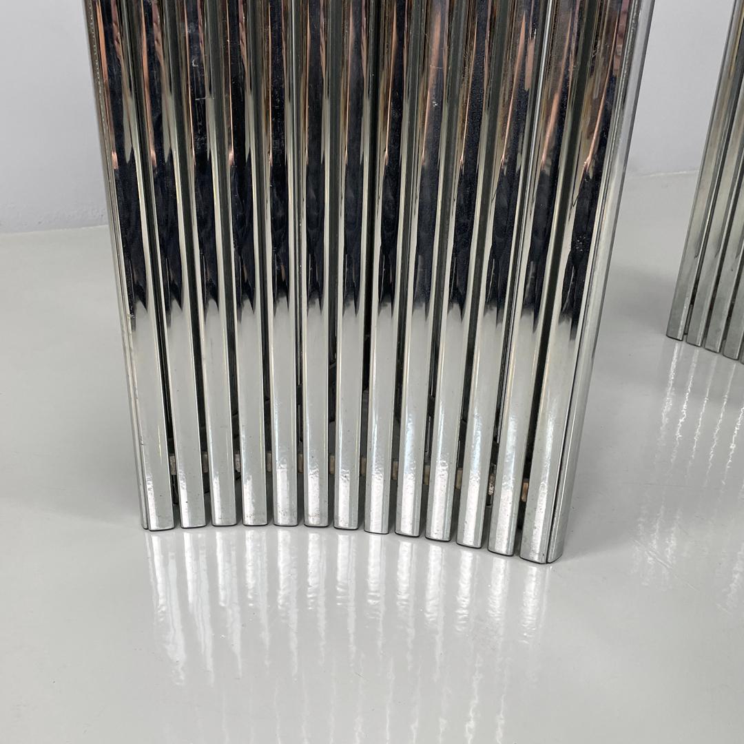 Italian modern oval glass top dining table with chromed metal columns, 1970s 13