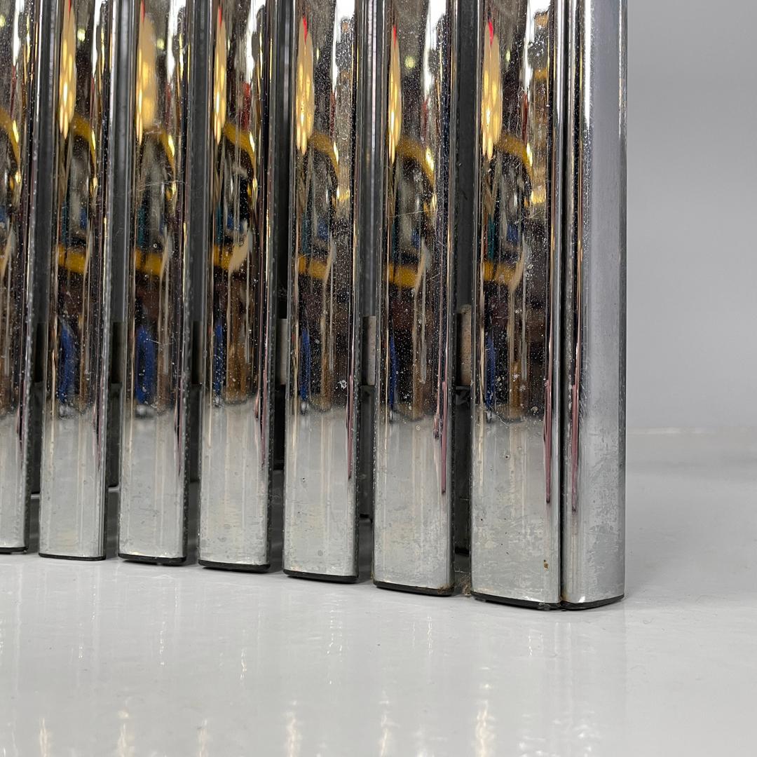 Italian modern oval glass top dining table with chromed metal columns, 1970s 14