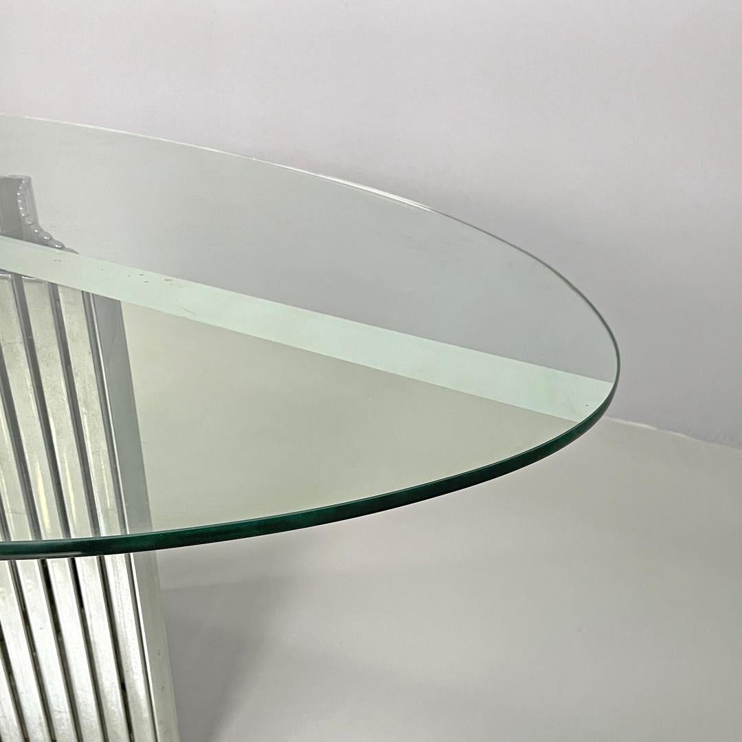 Italian modern oval glass top dining table with chromed metal columns, 1970s 2