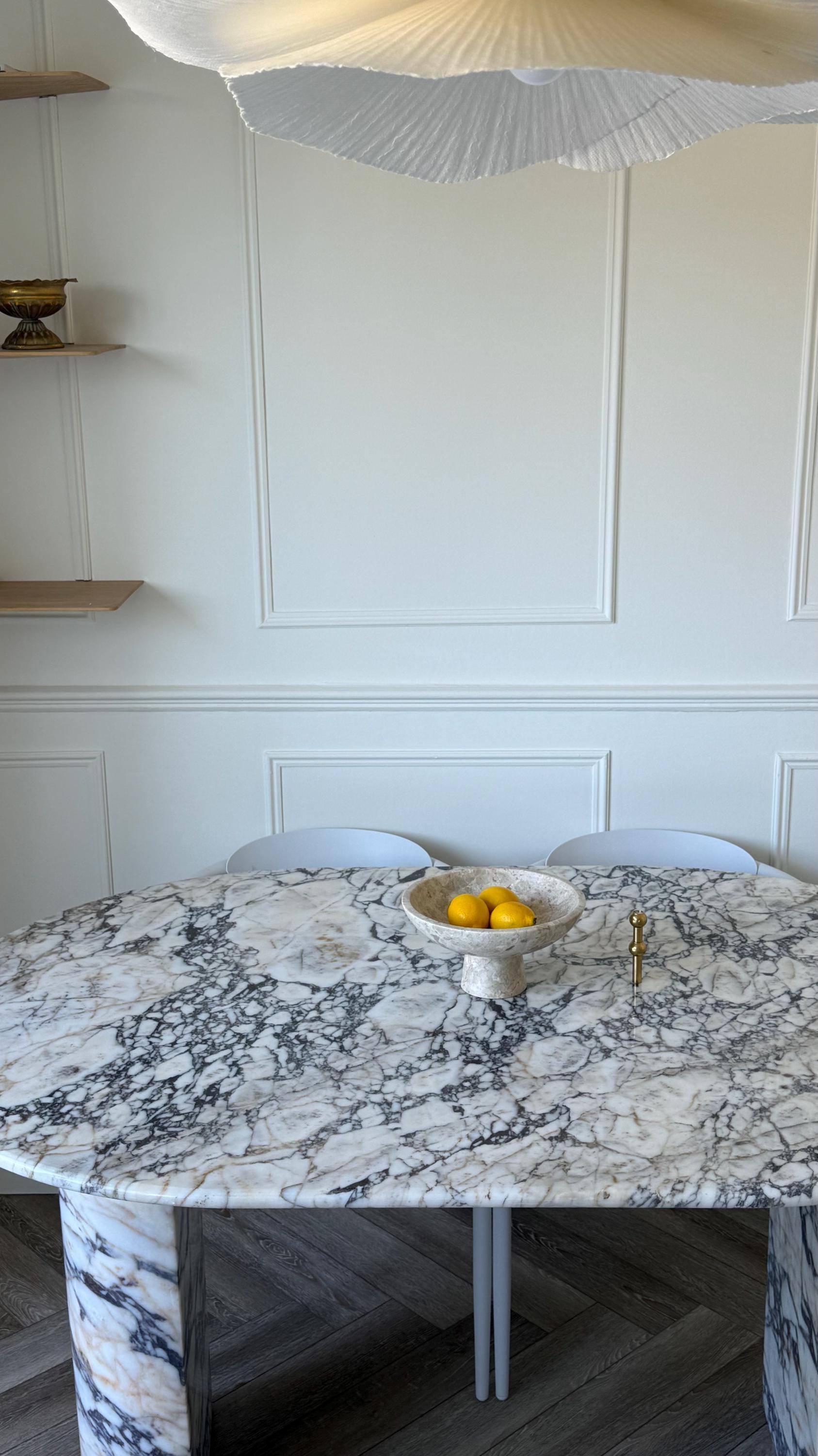Arts and Crafts Italian Modern Oval Luxury Handcrafted Calacatta Viola Marble Dining Table For Sale