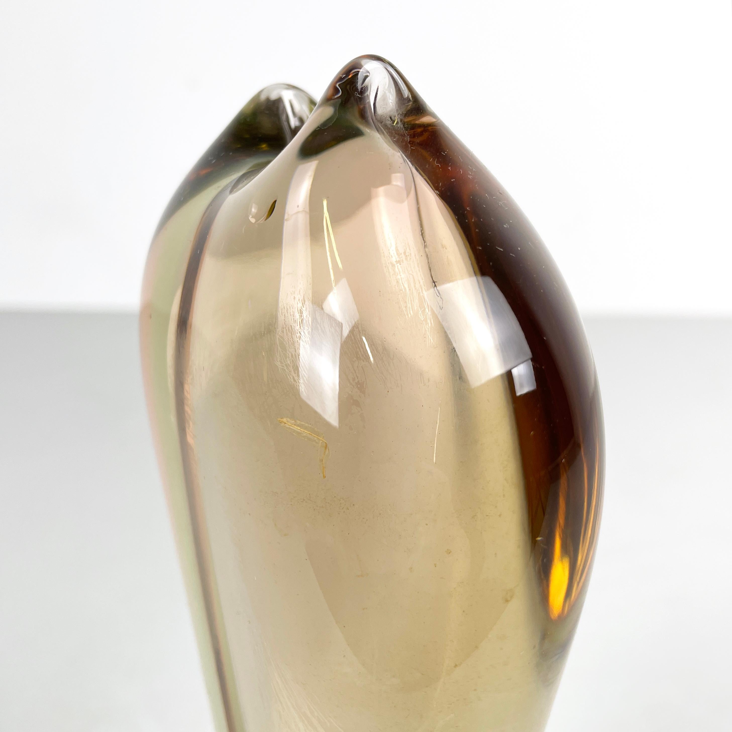 Italian modern oval pink and green Murano glass vase by i Sommersi series, 1970s For Sale 1