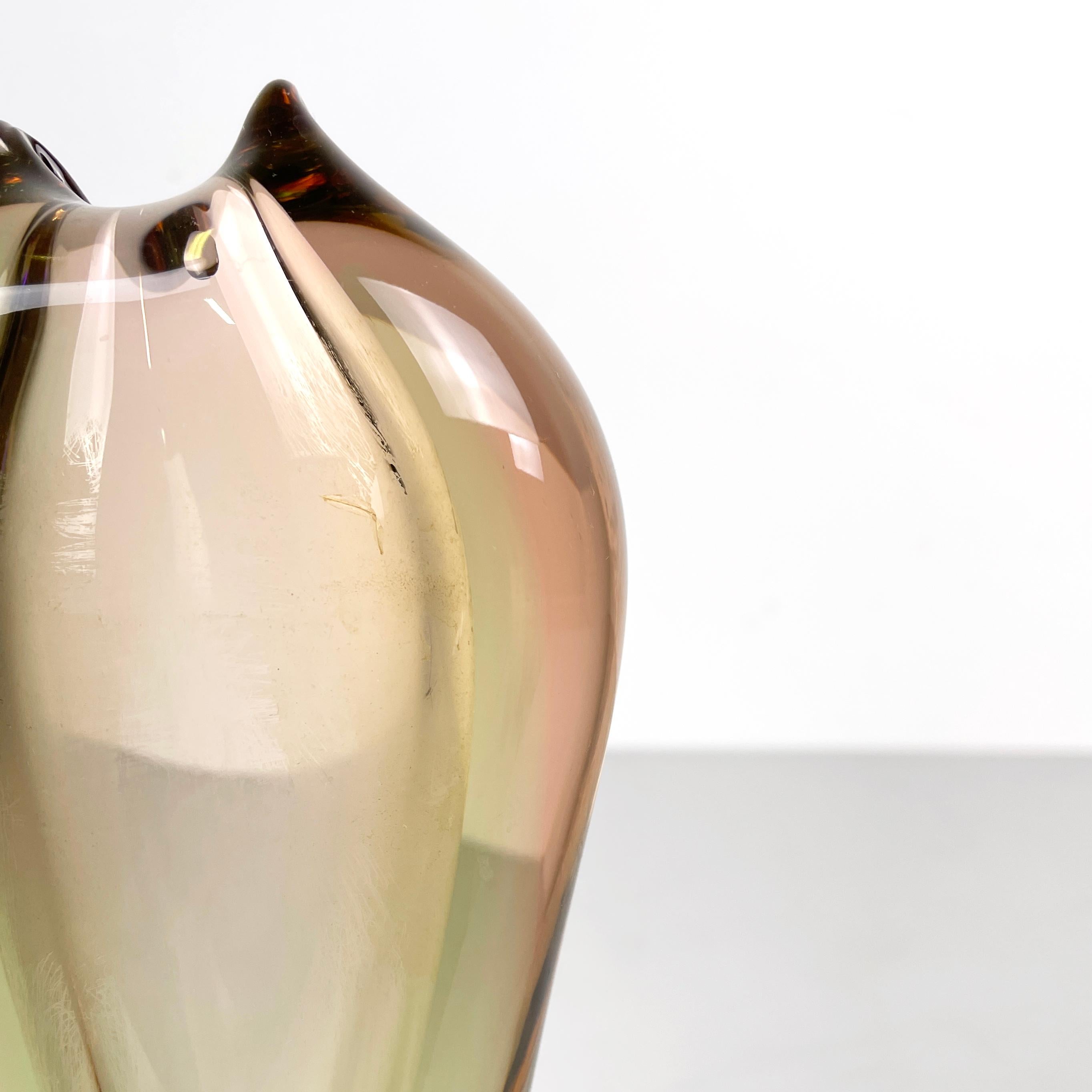 Italian modern oval pink and green Murano glass vase by i Sommersi series, 1970s For Sale 2