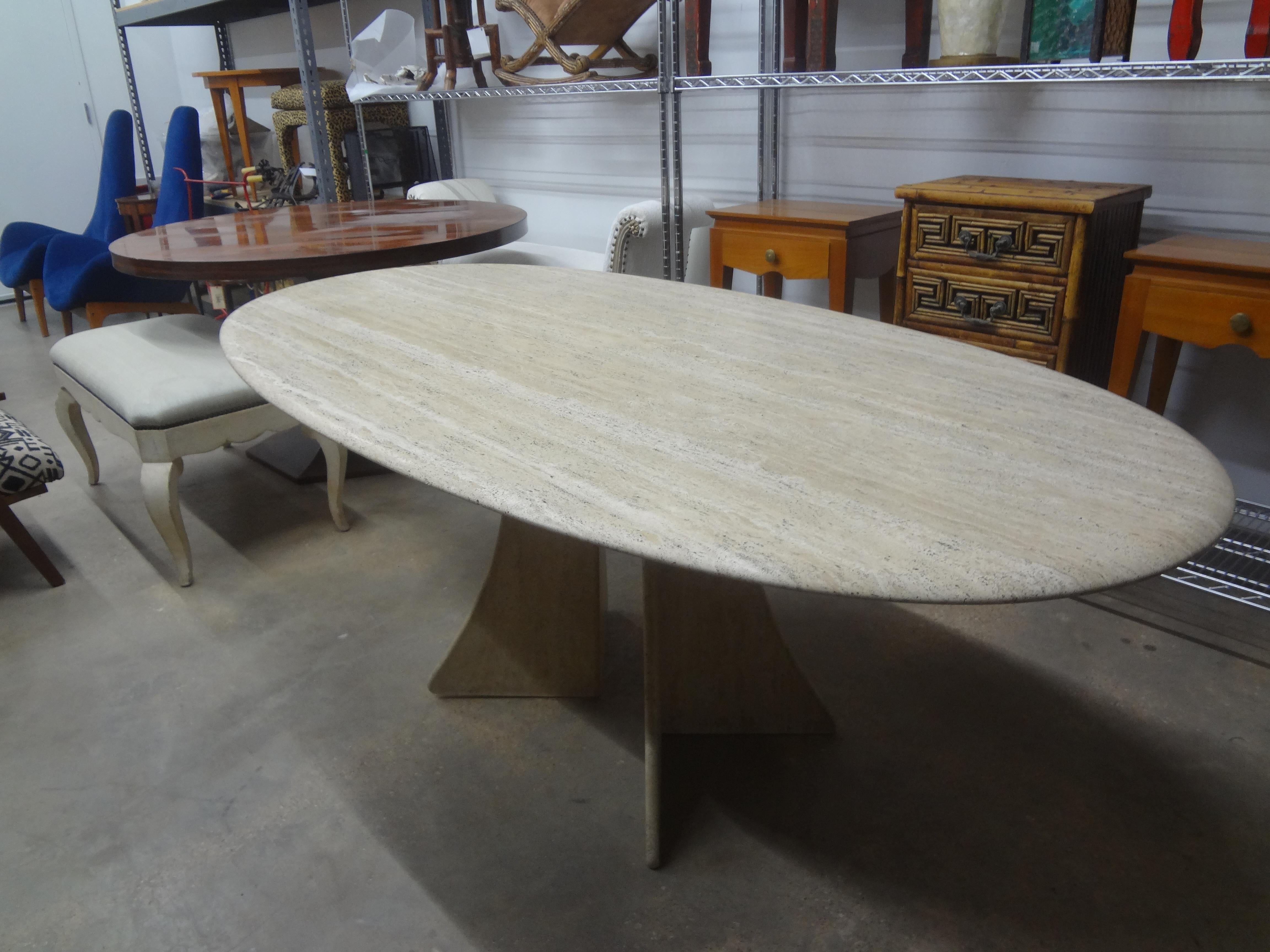 Italian Modern Oval Travertine Dining Table Attributed to Angelo Mangiarotti 5