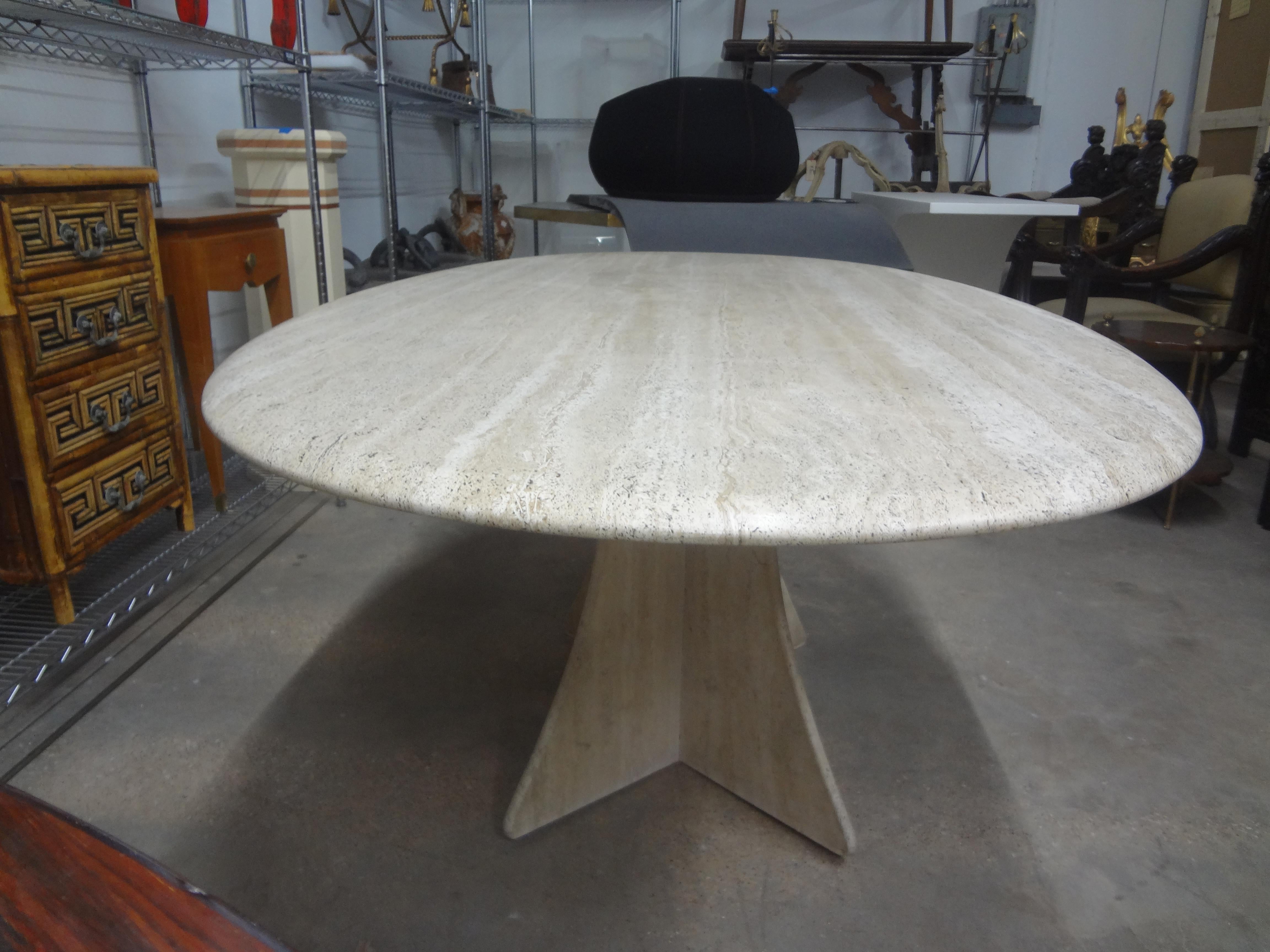 Italian Modern Oval Travertine Dining Table Attributed to Angelo Mangiarotti 6