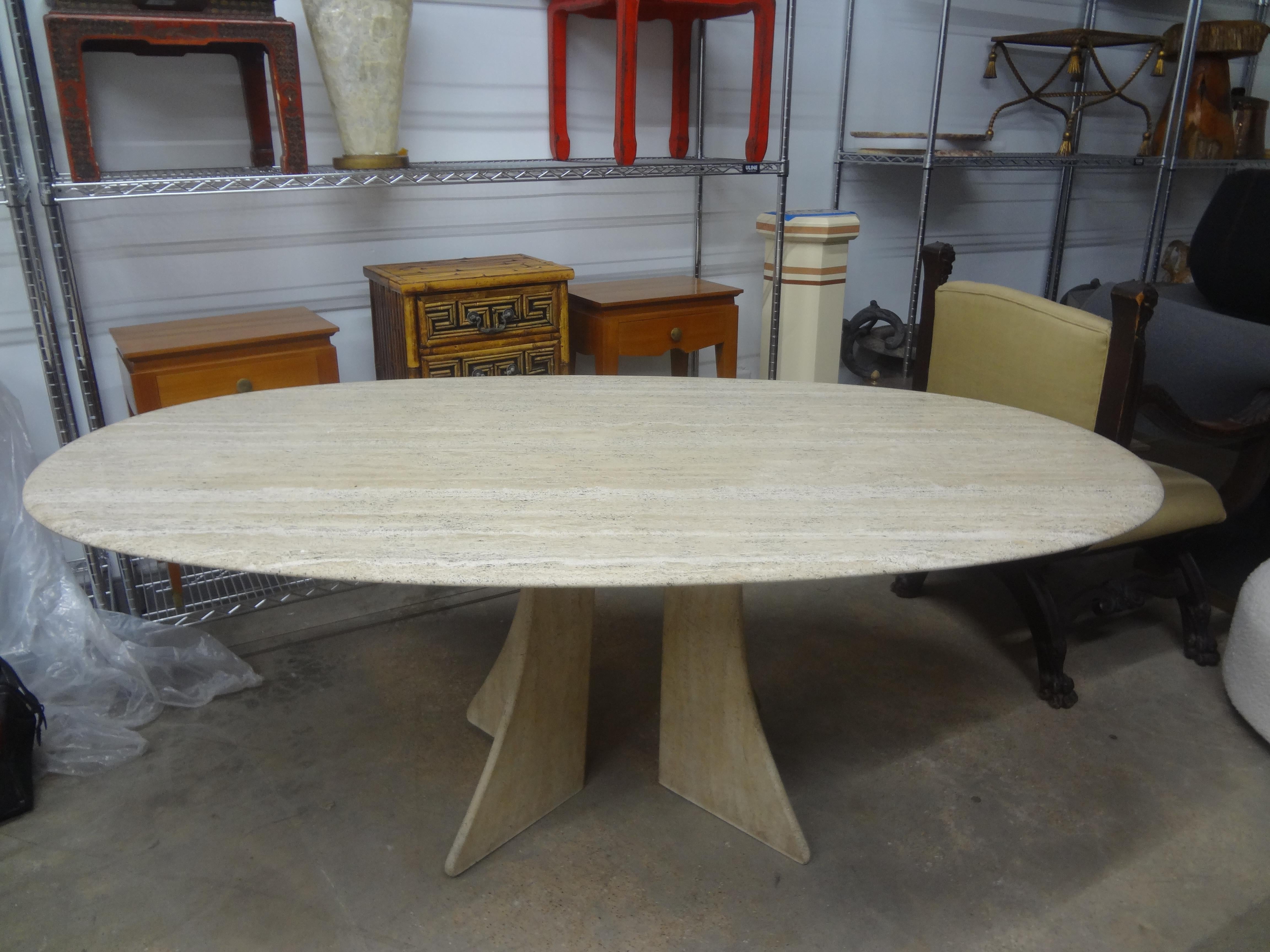 Italian Modern Oval Travertine Dining Table Attributed to Angelo Mangiarotti 7