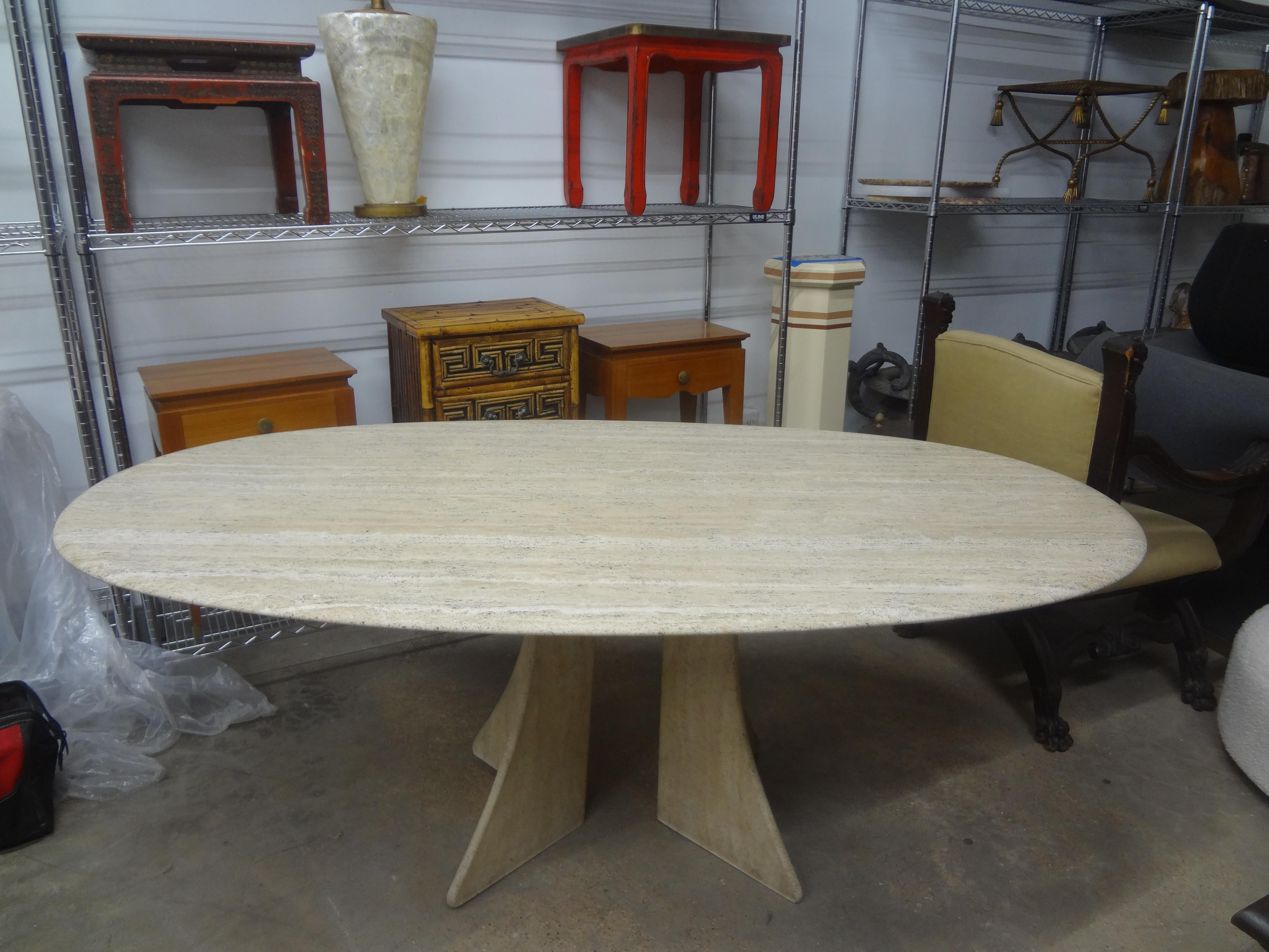 Italian Modern Oval Travertine Dining Table Attributed to Angelo Mangiarotti 8