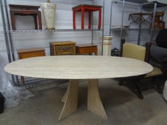 Italian Modern Oval Travertine Dining Table Attributed to Angelo Mangiarotti