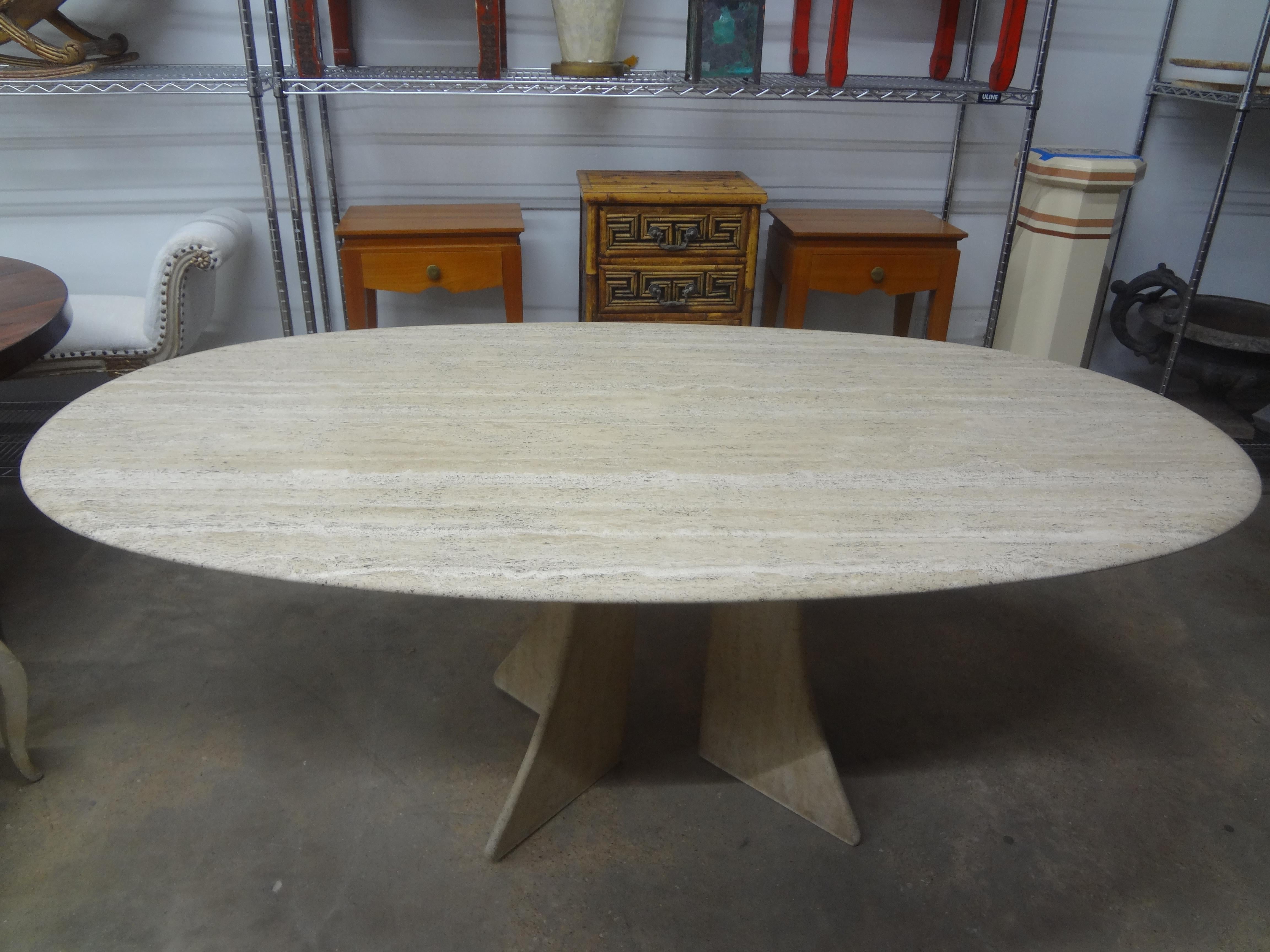 Italian Modern Oval Travertine Dining Table Attributed to Angelo Mangiarotti In Good Condition In Houston, TX