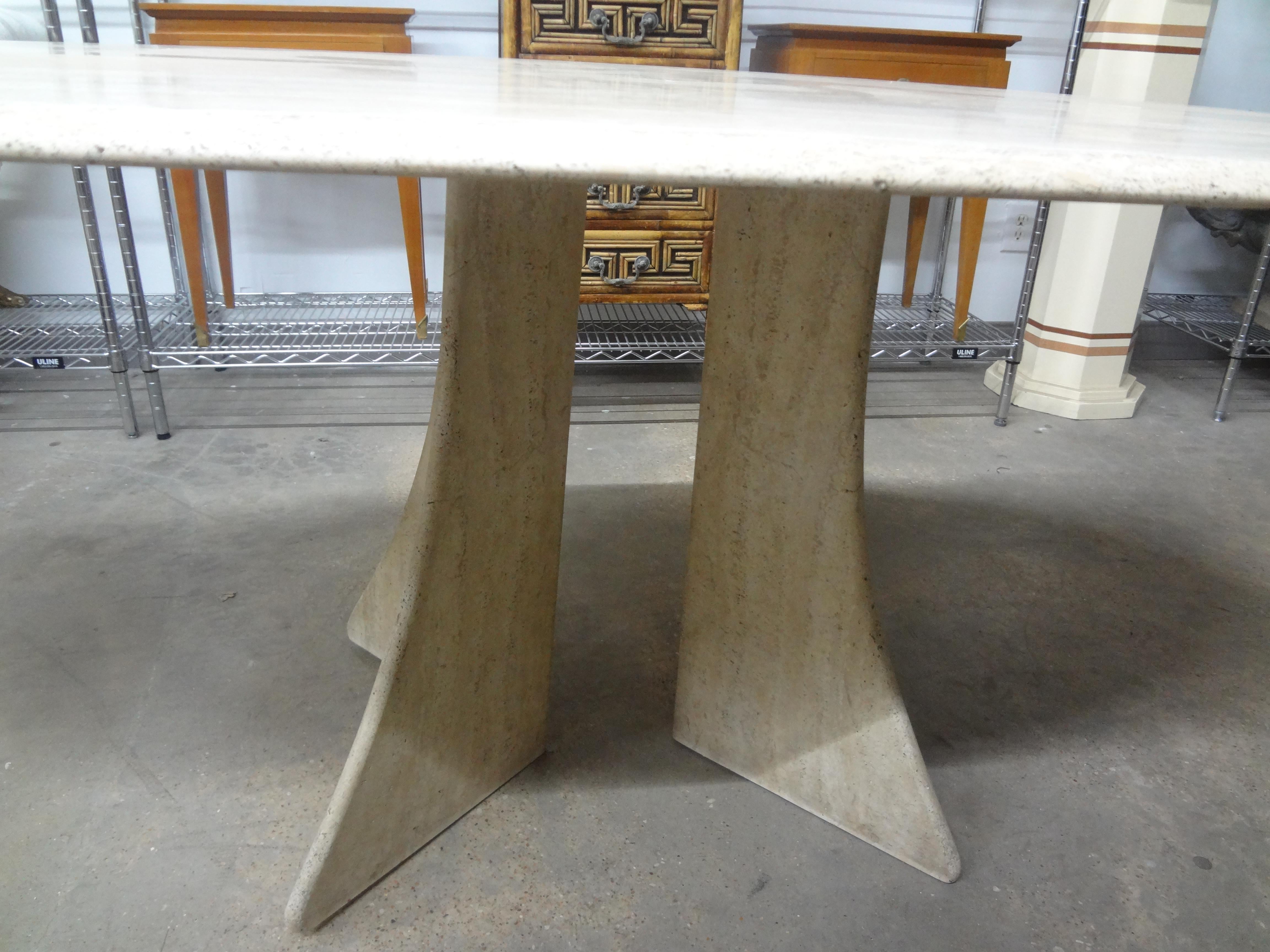 Italian Modern Oval Travertine Dining Table Attributed to Angelo Mangiarotti 2